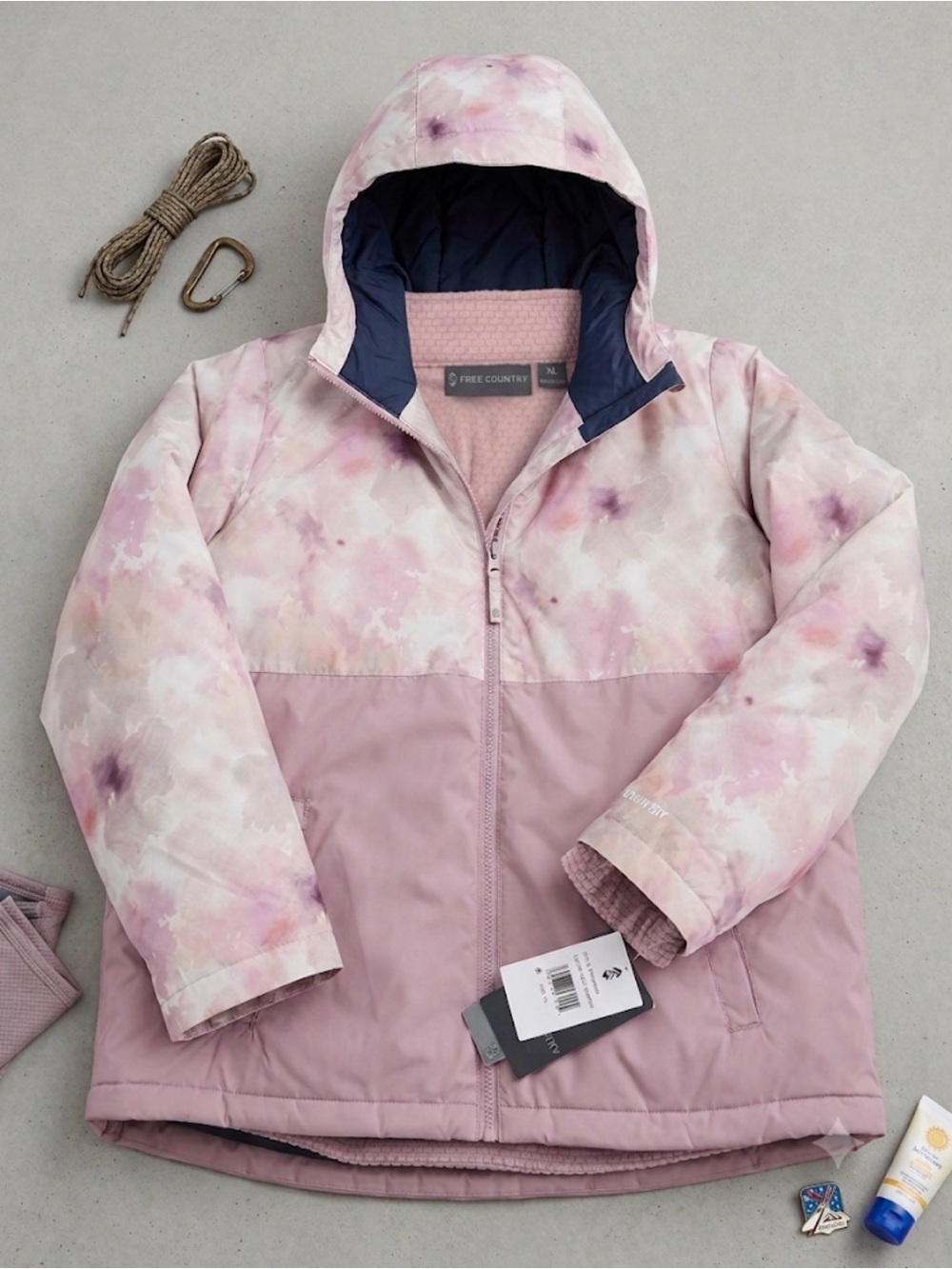 Free Country Pink Tie-Dye Quilted Hooded Winter Coat New with tags.
